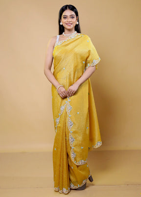 Yellow Handloom Tissue Pure Silk Saree With Blouse Piece