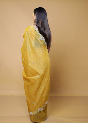 Yellow Handloom Tissue Pure Silk Saree With Blouse Piece