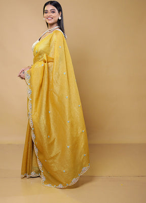 Yellow Handloom Tissue Pure Silk Saree With Blouse Piece