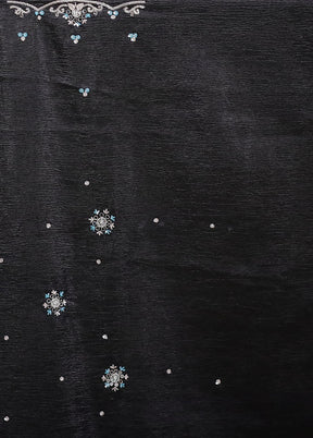 Black Pure Handloom Crushed Tissue Silk Saree With Blouse Piece