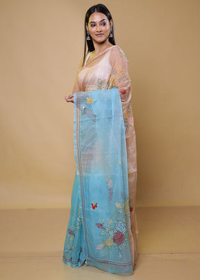 Blue Organza Saree With Blouse Piece