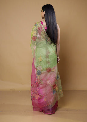 Pink Organza Saree With Blouse Piece