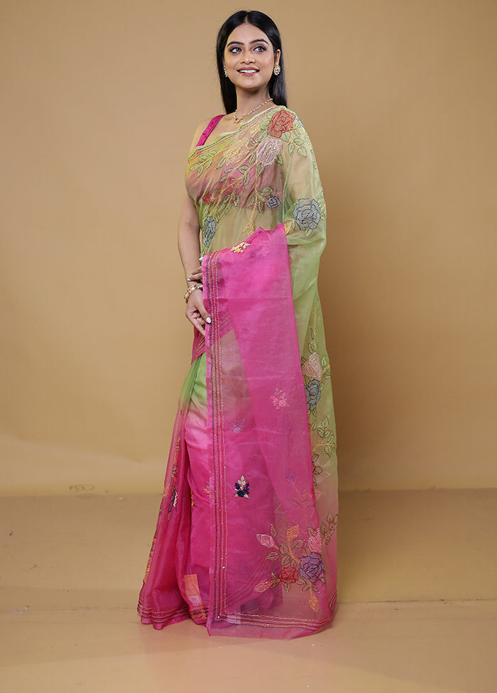 Pink Organza Saree With Blouse Piece