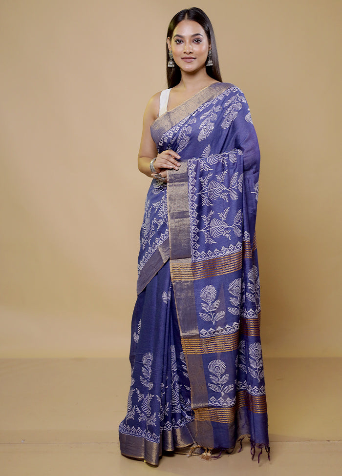 Blue Chanderi Cotton Saree With Blouse Piece