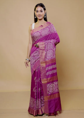 Purple Chanderi Cotton Saree With Blouse Piece