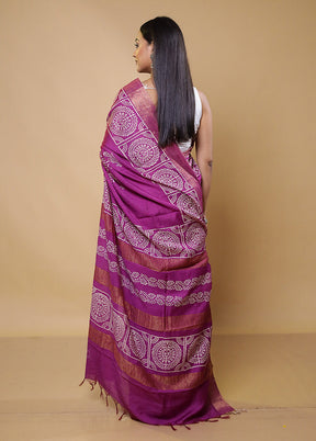 Purple Chanderi Cotton Saree With Blouse Piece