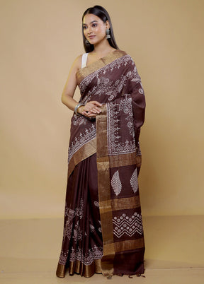 Maroon Chanderi Cotton Saree With Blouse Piece