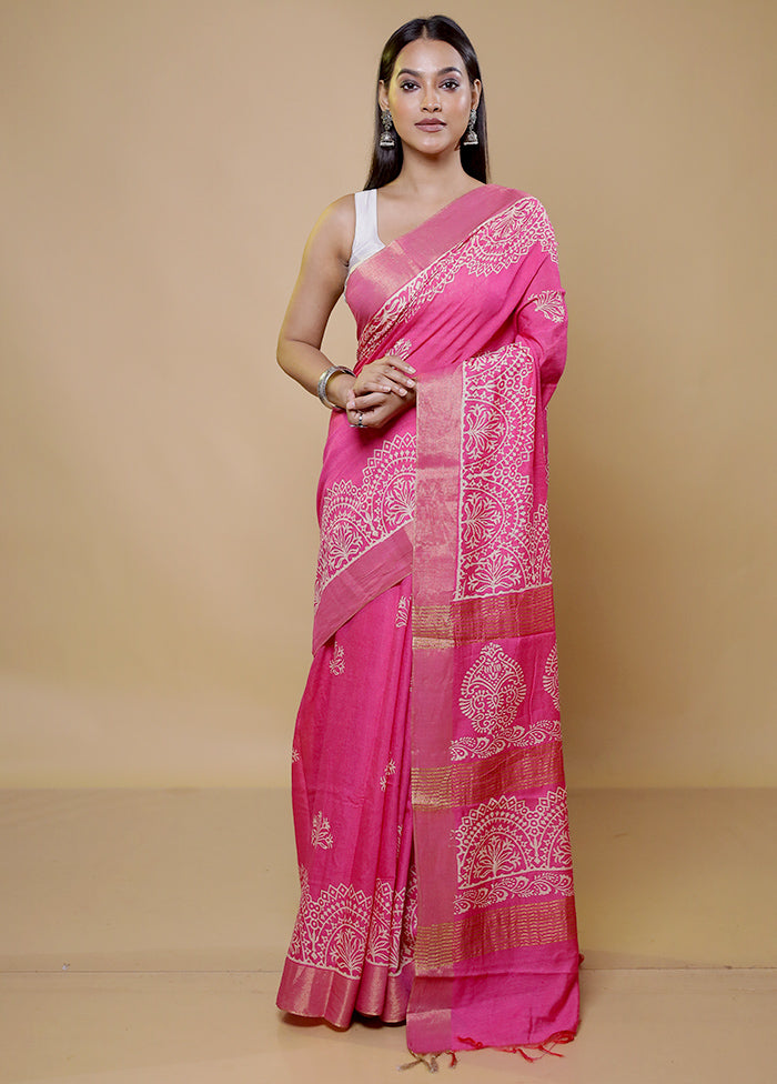 Pink Chanderi Cotton Saree With Blouse Piece