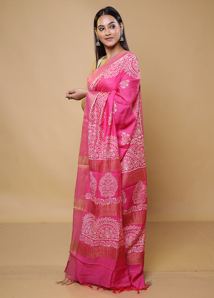 Pink Chanderi Cotton Saree With Blouse Piece