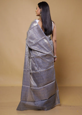 Grey Tissue Silk Saree With Blouse Piece