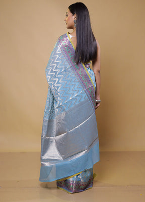 Blue Cotton Saree With Blouse Piece