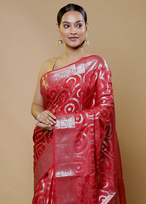 Red Kora Silk Saree With Blouse Piece