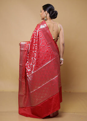 Red Kora Silk Saree With Blouse Piece