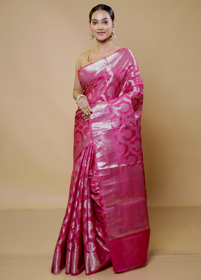 Pink Kora Silk Saree With Blouse Piece