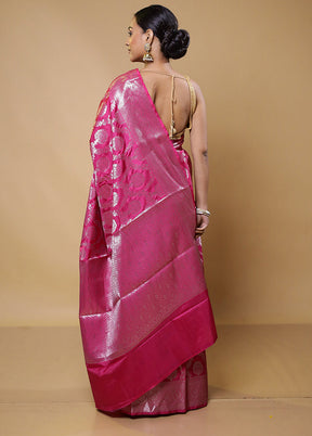 Pink Kora Silk Saree With Blouse Piece