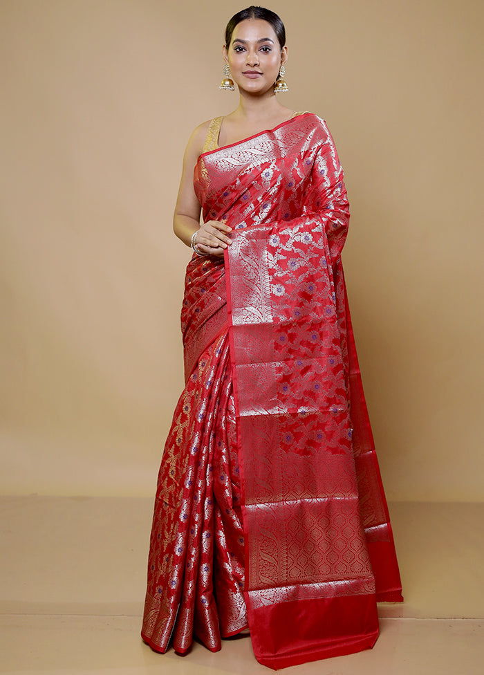 Red Kora Silk Saree With Blouse Piece