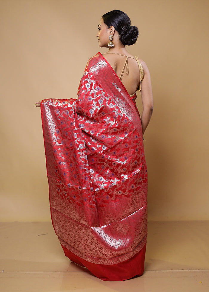 Red Kora Silk Saree With Blouse Piece