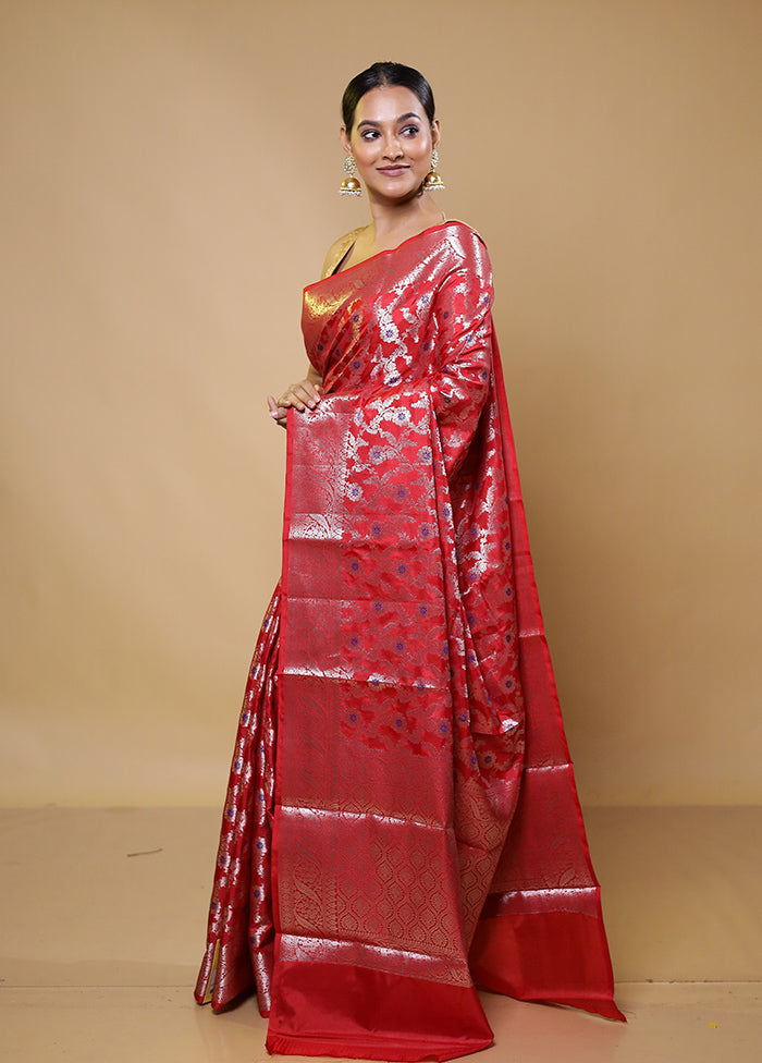 Red Kora Silk Saree With Blouse Piece