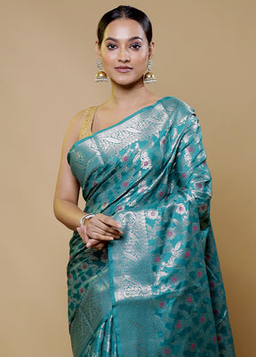 Blue Kora Silk Saree With Blouse Piece