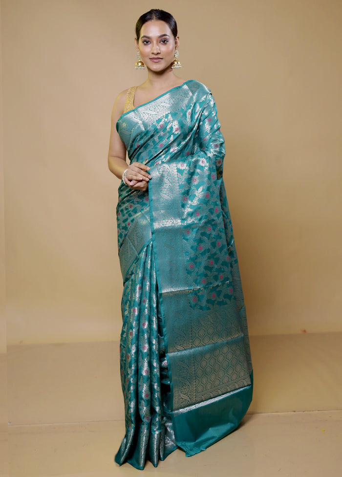 Blue Kora Silk Saree With Blouse Piece