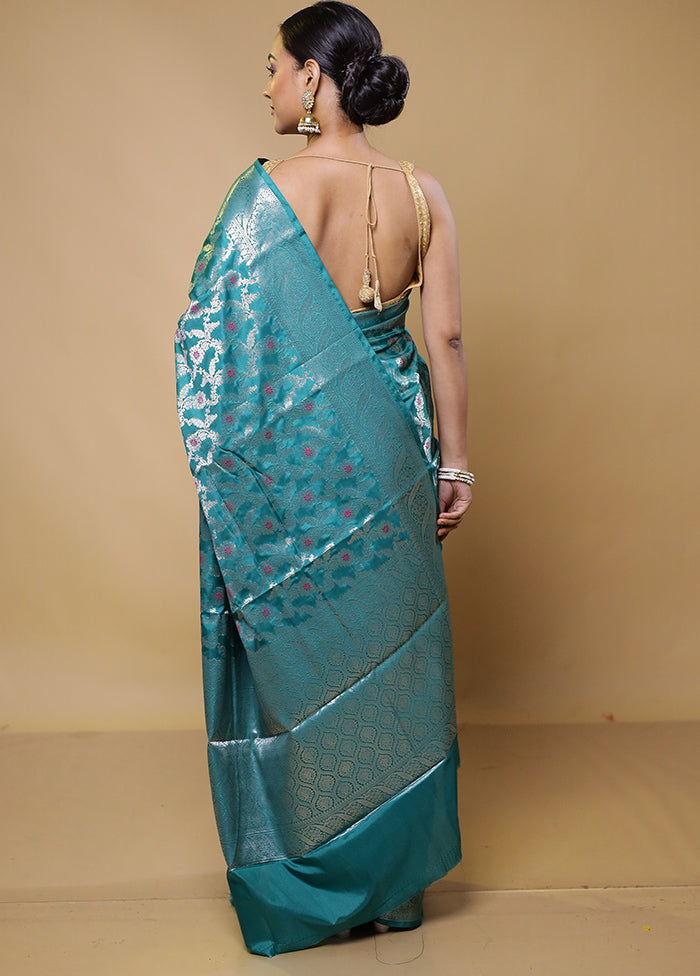 Blue Kora Silk Saree With Blouse Piece