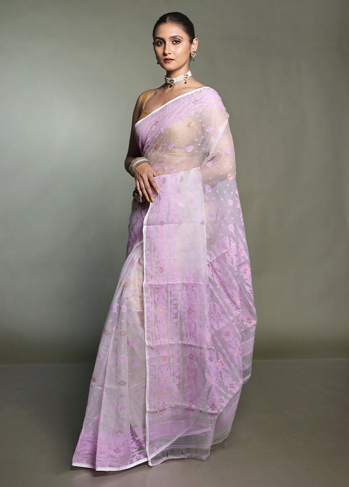 White Jamdani Pure Cotton Saree Without Blouse Piece