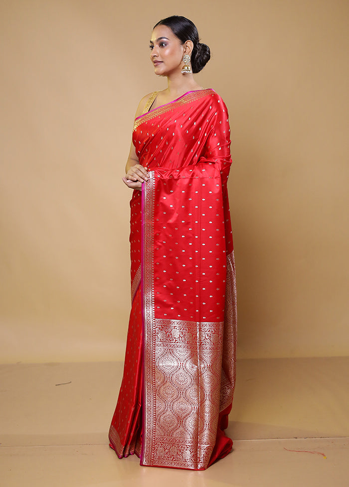 Red Banarasi Silk Saree With Blouse Piece