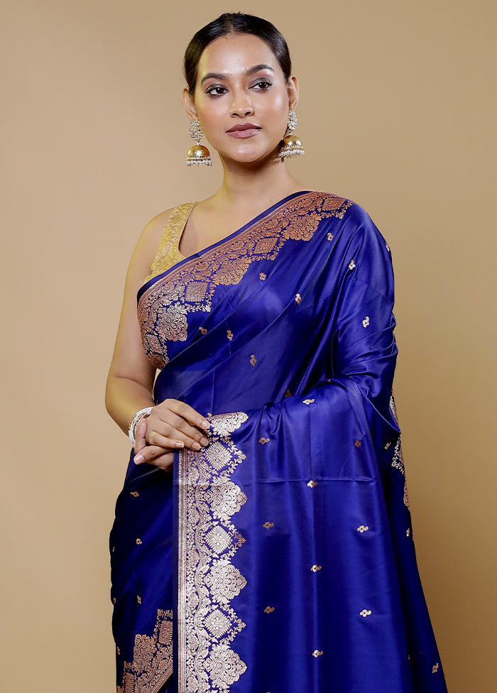 Blue Banarasi Silk Saree With Blouse Piece