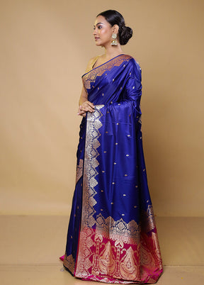 Blue Banarasi Silk Saree With Blouse Piece