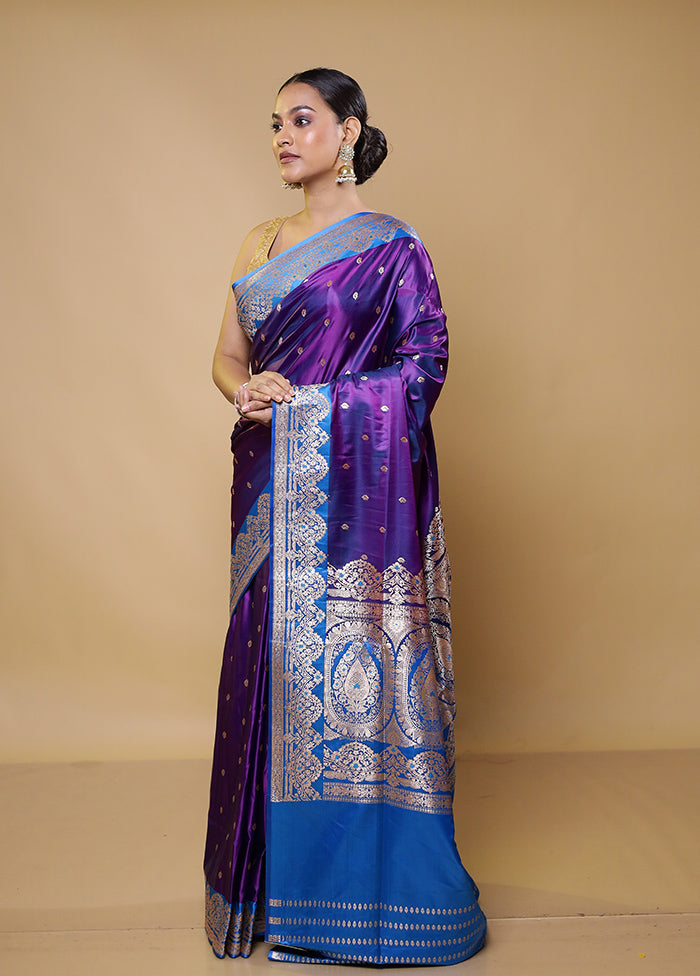 Purple Banarasi Silk Saree With Blouse Piece