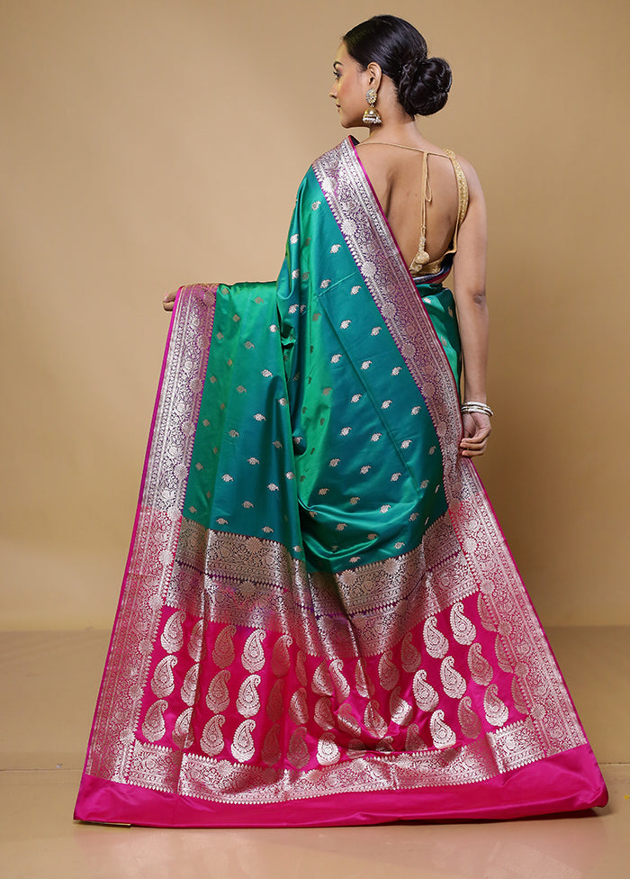 Green Banarasi Silk Saree With Blouse Piece