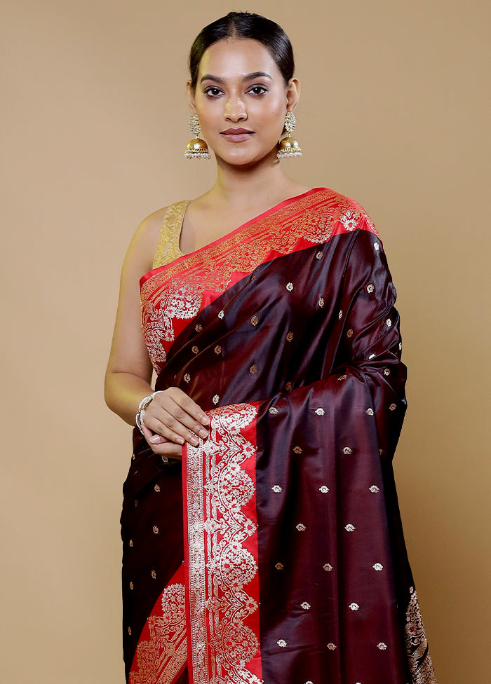 Maroon Banarasi Silk Saree With Blouse Piece