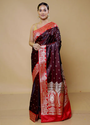 Maroon Banarasi Silk Saree With Blouse Piece