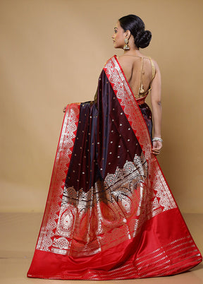 Maroon Banarasi Silk Saree With Blouse Piece