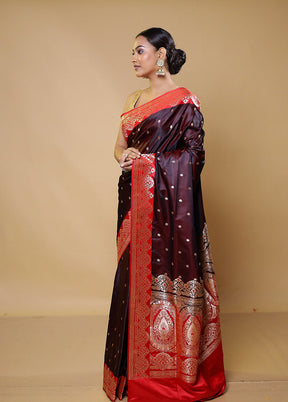 Maroon Banarasi Silk Saree With Blouse Piece