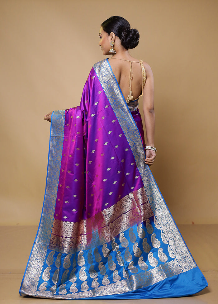 Purple Banarasi Silk Saree With Blouse Piece