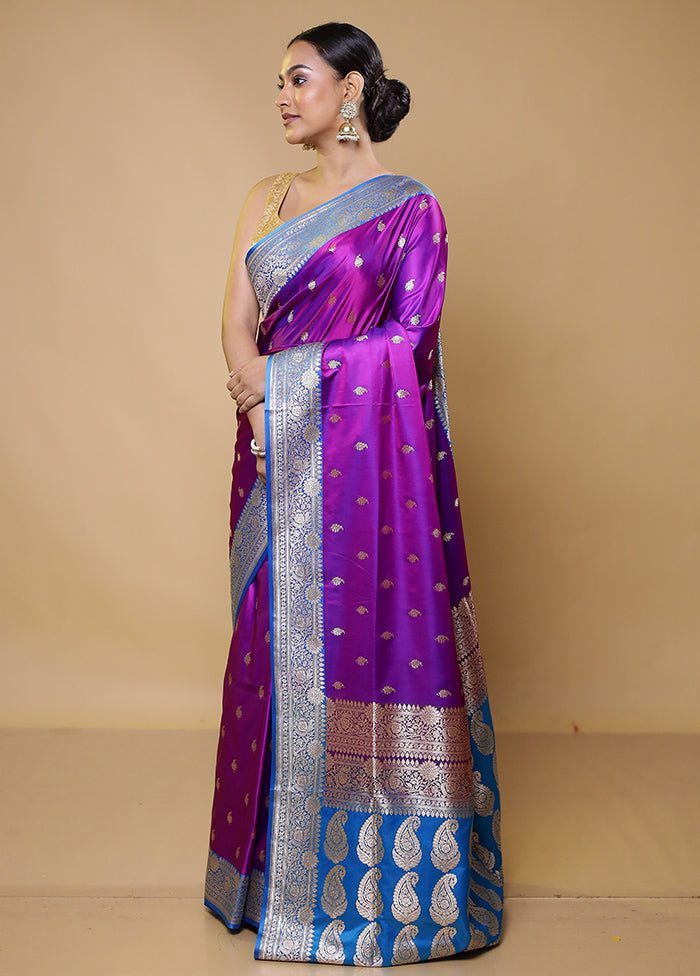 Purple Banarasi Silk Saree With Blouse Piece