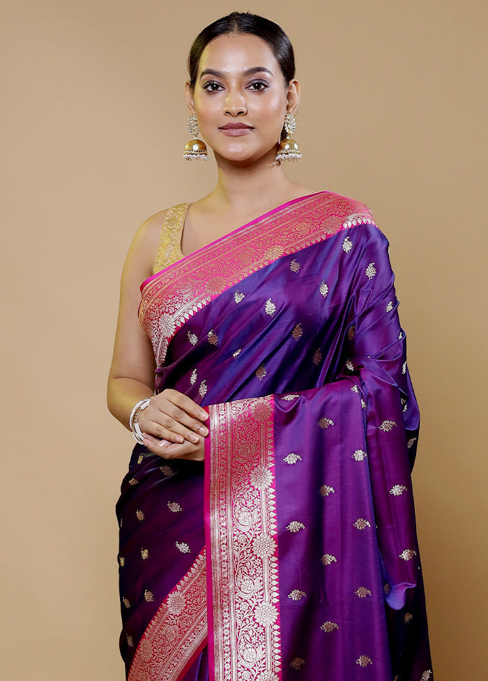 Purple Banarasi Silk Saree With Blouse Piece