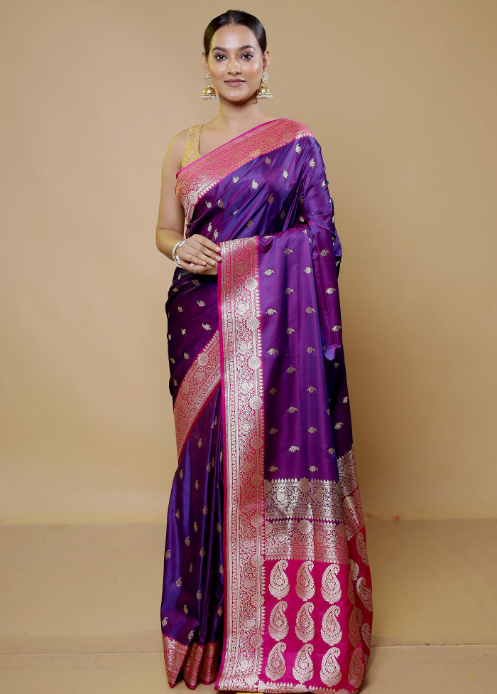 Purple Banarasi Silk Saree With Blouse Piece