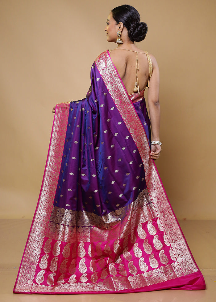 Purple Banarasi Silk Saree With Blouse Piece