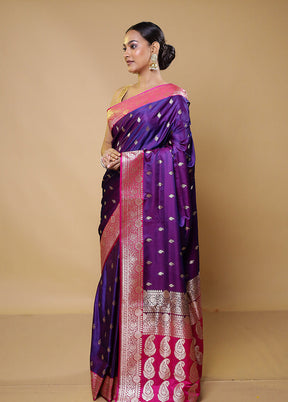 Purple Banarasi Silk Saree With Blouse Piece