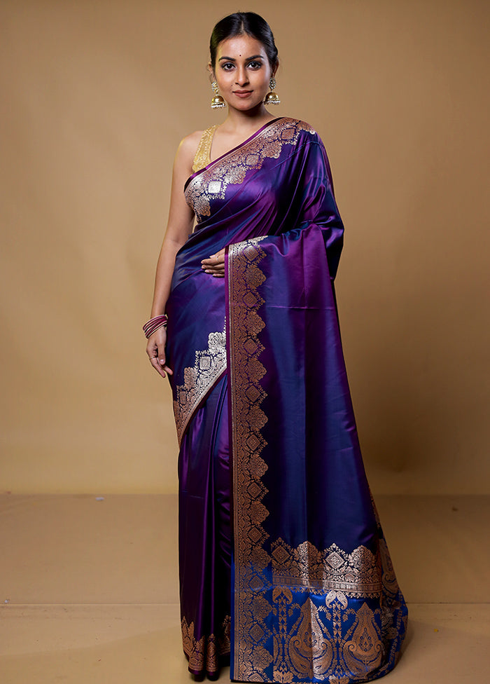 Purple Banarasi Silk Saree With Blouse Piece