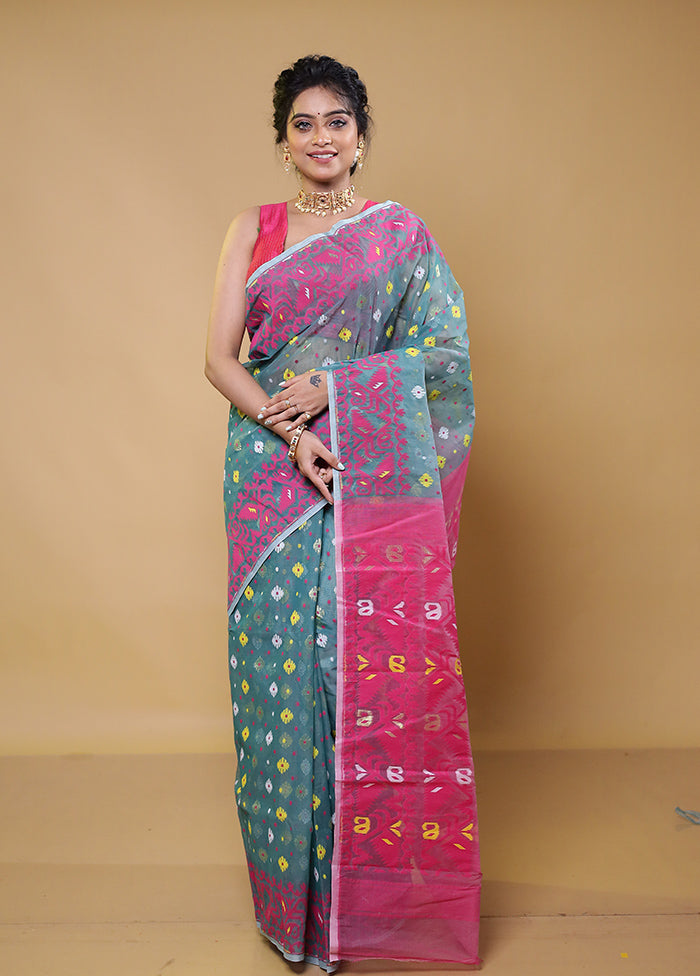 Pink Tant Jamdani Saree Without Blouse Piece