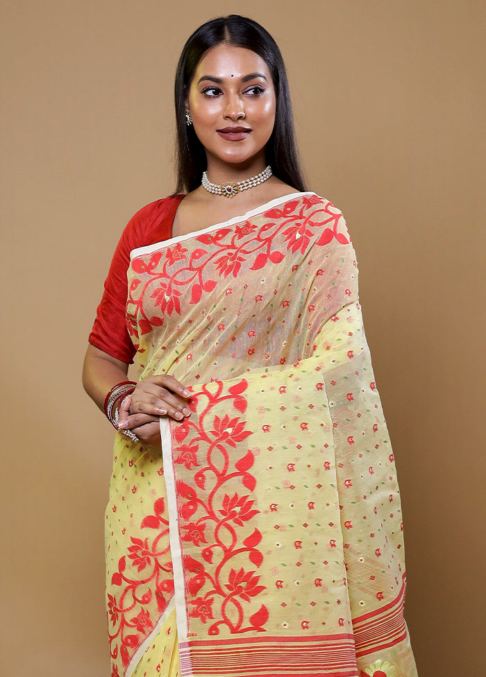 Yellow Tant Jamdani Saree Without Blouse Piece