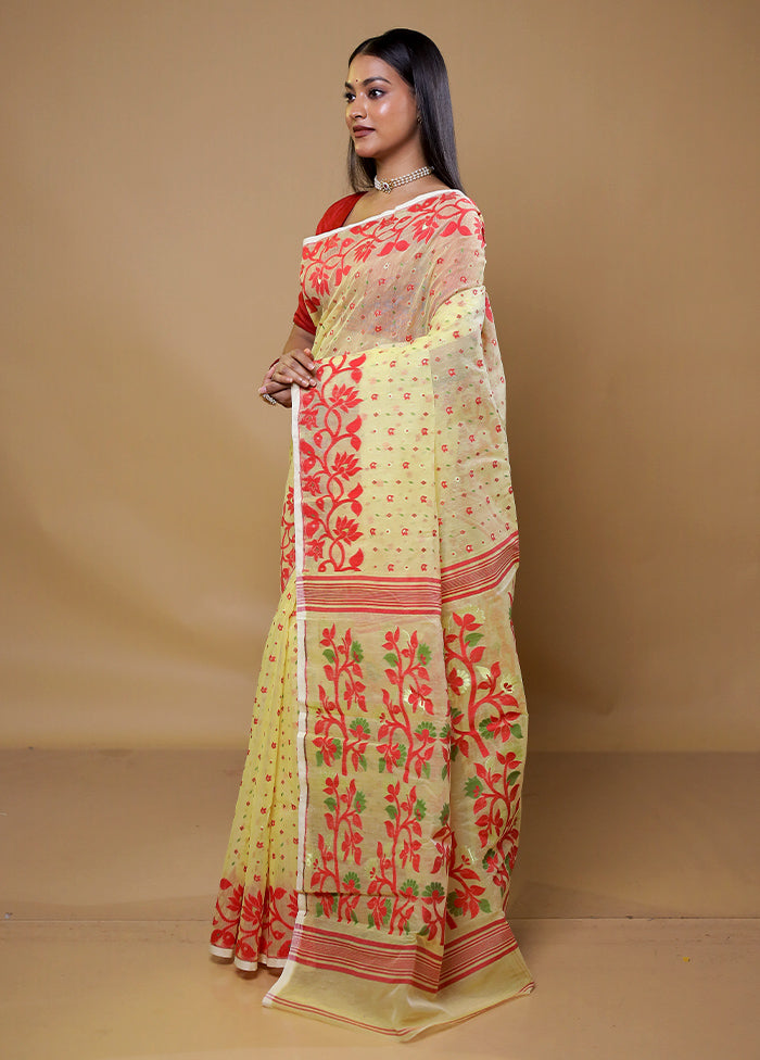 Yellow Tant Jamdani Saree Without Blouse Piece