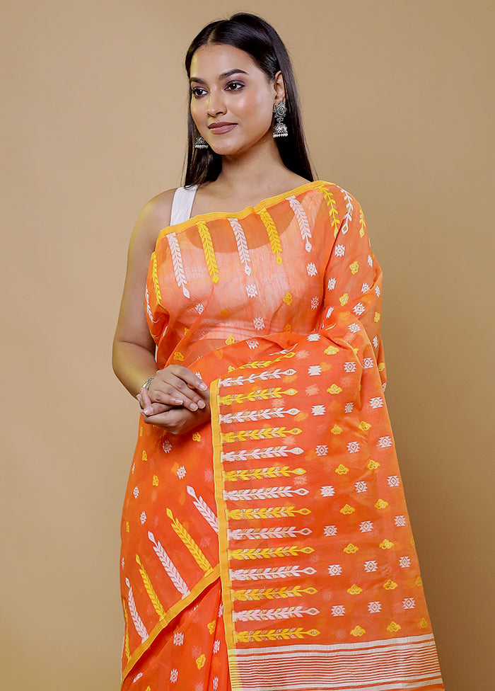 Peach Tant Jamdani Saree Without Blouse Piece