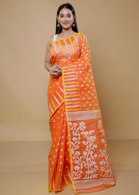 Peach Tant Jamdani Saree Without Blouse Piece