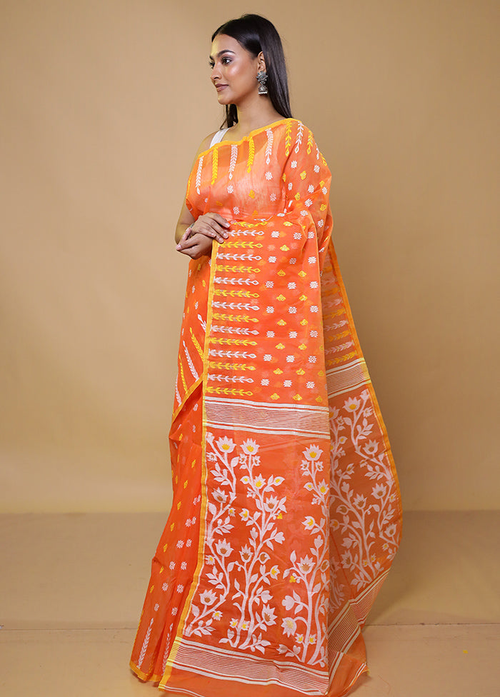 Peach Tant Jamdani Saree Without Blouse Piece