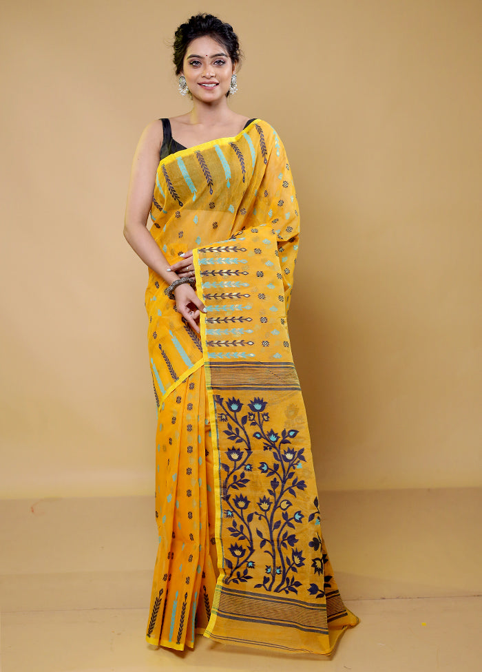 Yellow Tant Jamdani Saree Without Blouse Piece