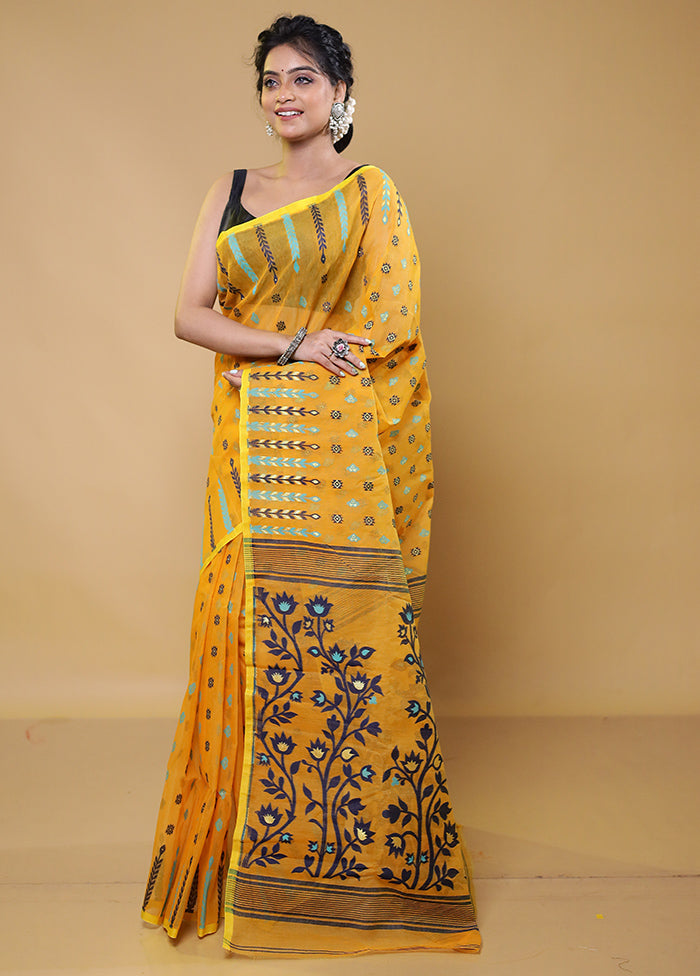 Yellow Tant Jamdani Saree Without Blouse Piece